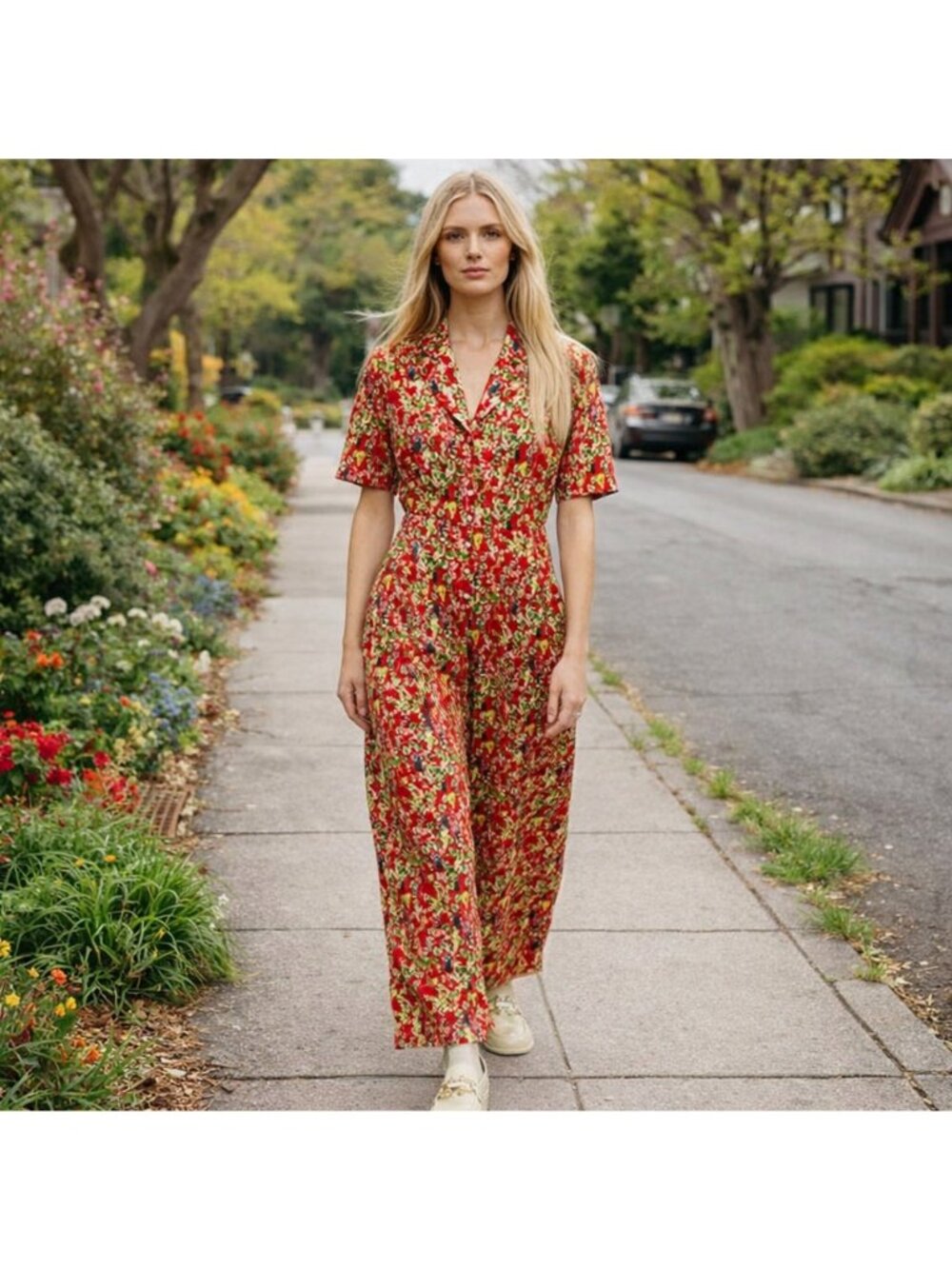 Rachel Antonoff Gabbe Jumpsuit Short Sleeve Women Red Cotton Pockets Casual 6 Gr